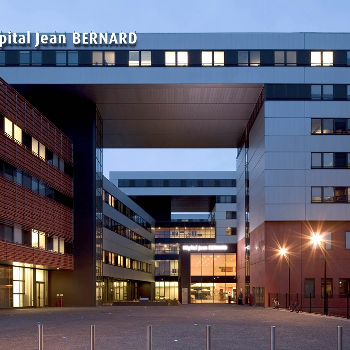 Hospital building at night
